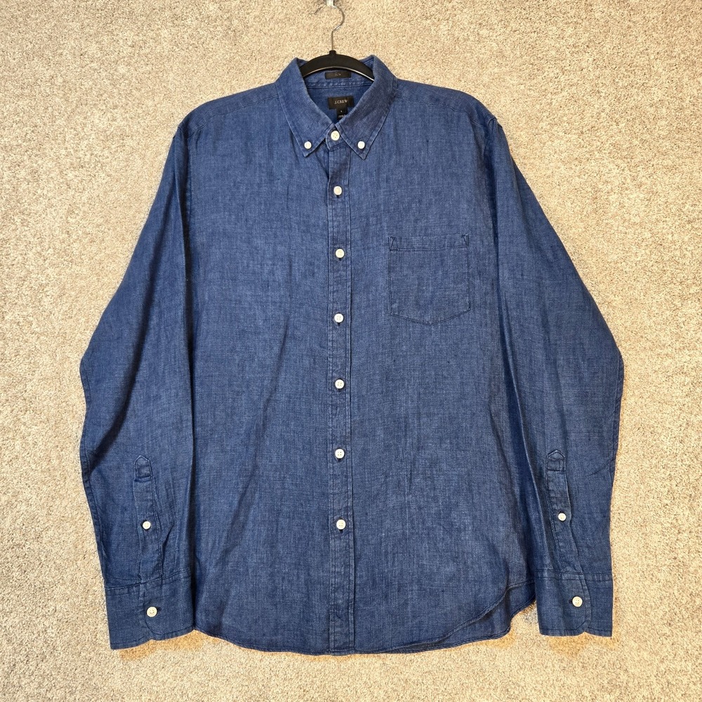 J.Crew Baird McNutt Linen Button Down Long Sleeve Shirt Mens Large Blue Slim Fit